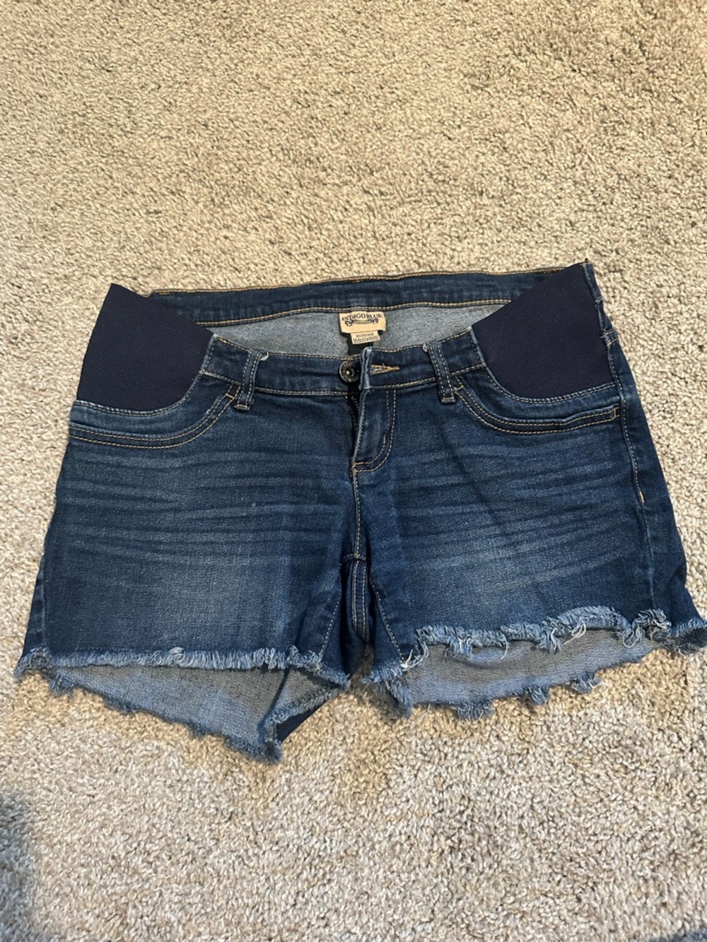 Maternity Dark Blue Denim Shorts with Stretch Waistband